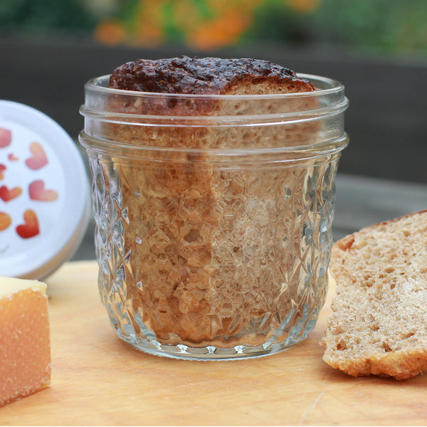 megusta!® 6 Einmachgläser mit Diamantmuster | 200-270 ml | Deckel Herzmuster | für Marmelade, Pesto, Chutney | Backen + Einfrieren | + Etiketten