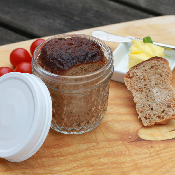 megusta!® 6 Einmachgläser Diamantmuster | 200-270 ml | Deckel weiß | für Marmelade, Chutney, Pesto, Sauce, Dessert, Zucker, Bonbons