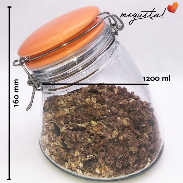 megusta® Vorratsglas 1200 ml | Deckel Keramik orange | Kaffeeglas, Müsliglas, Bonbonglas | luftdicht durch dicken Bügelverschluss + Silikonring