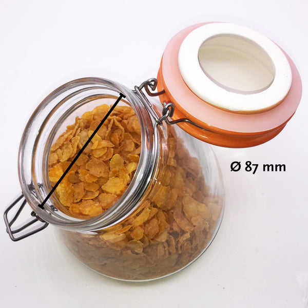 megusta® Vorratsglas 1200 ml | Deckel Keramik orange | Kaffeeglas, Müsliglas, Bonbonglas | luftdicht durch dicken Bügelverschluss + Silikonring