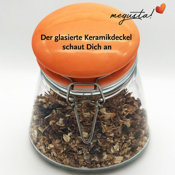 megusta® Vorratsglas 1200 ml | Deckel Keramik orange | Kaffeeglas, Müsliglas, Bonbonglas | luftdicht durch dicken Bügelverschluss + Silikonring