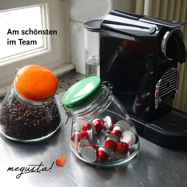 megusta® Vorratsglas 1200 ml | Deckel Keramik orange | Kaffeeglas, Müsliglas, Bonbonglas | luftdicht durch dicken Bügelverschluss + Silikonring