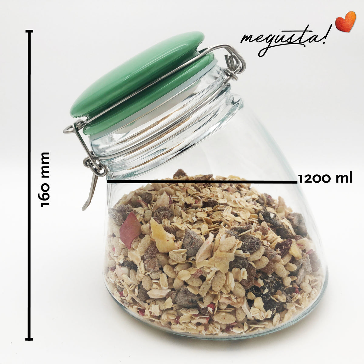 megusta!® Vorratsglas 1200 ml | Deckel Keramik grün | Kaffeeglas, Müsliglas, Bonbonglas | luftdicht durch dicken Bügelverschluss + Silikonring