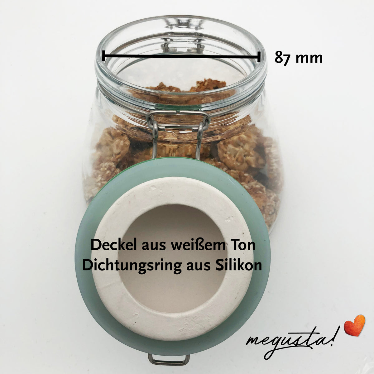 megusta!® Vorratsglas 1200 ml | Deckel Keramik grün | Kaffeeglas, Müsliglas, Bonbonglas | luftdicht durch dicken Bügelverschluss + Silikonring