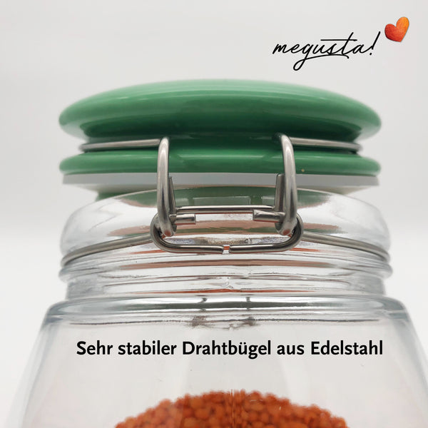megusta!® Vorratsglas 1200 ml | Deckel Keramik grün | Kaffeeglas, Müsliglas, Bonbonglas | luftdicht durch dicken Bügelverschluss + Silikonring