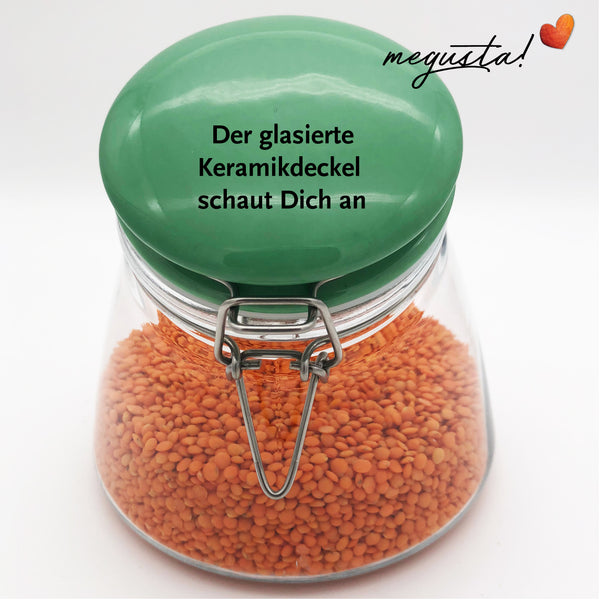 megusta!® Vorratsglas 1200 ml | Deckel Keramik grün | Kaffeeglas, Müsliglas, Bonbonglas | luftdicht durch dicken Bügelverschluss + Silikonring