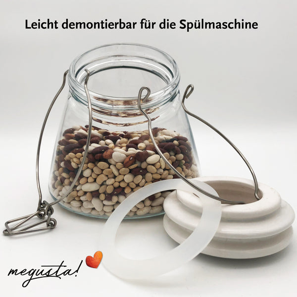 megusta® Vorratsglas 1200 ml | Deckel Keramik weiß | Kaffeeglas, Müsliglas, Bonbonglas | luftdicht durch dicken Bügelverschluss + Silikonring