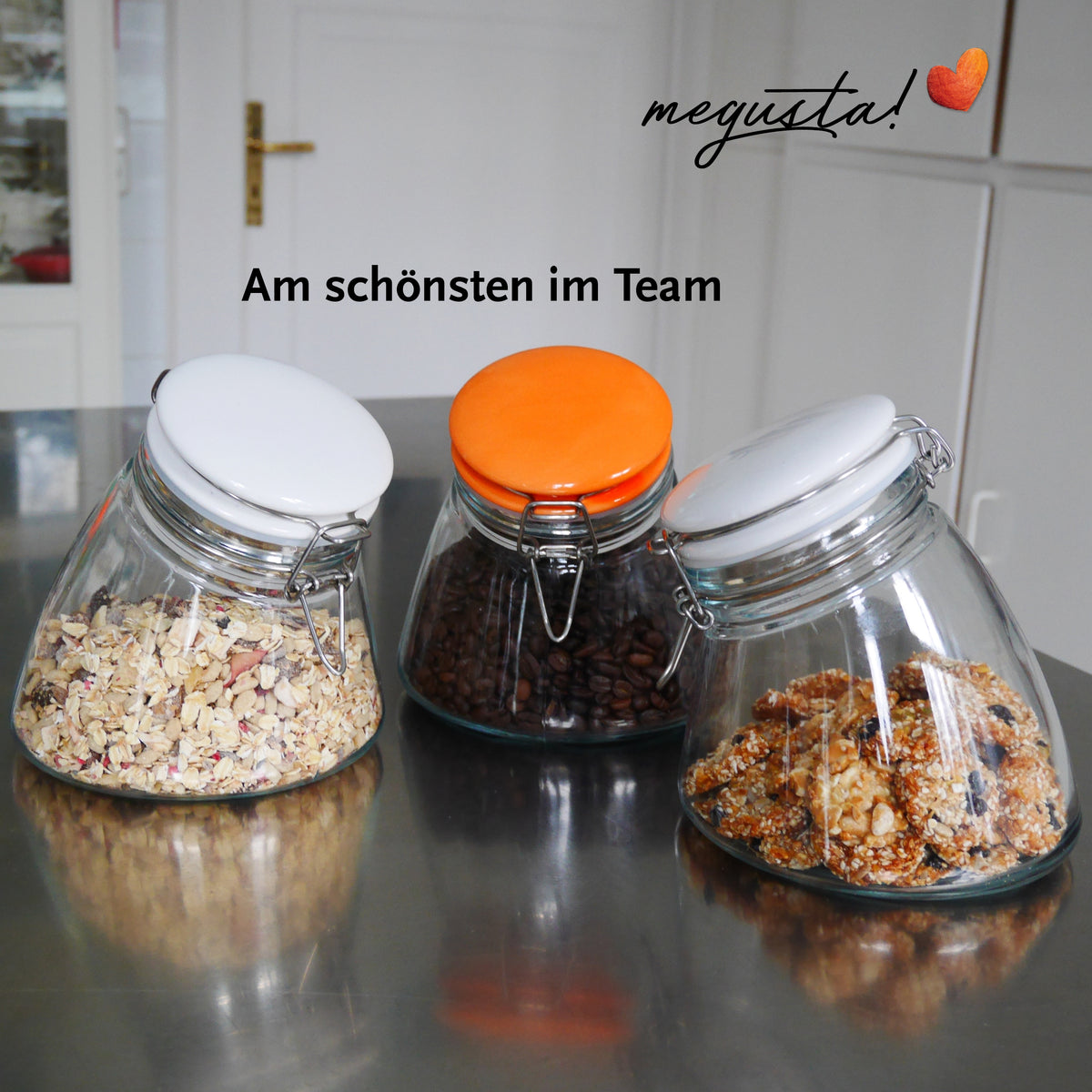 megusta® Vorratsglas 1200 ml | Deckel Keramik weiß | Kaffeeglas, Müsliglas, Bonbonglas | luftdicht durch dicken Bügelverschluss + Silikonring