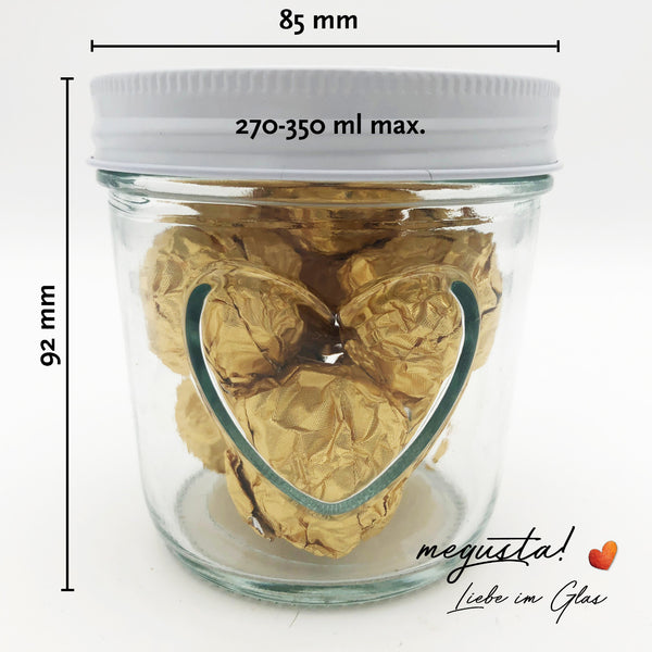 megusta!® 6 Einmachgläser mit Herz im Glas | 300ml | Deckel Herzmuster | für Marmelade, Saucen, Pesto, Dessert, Süssigkeiten, Tee