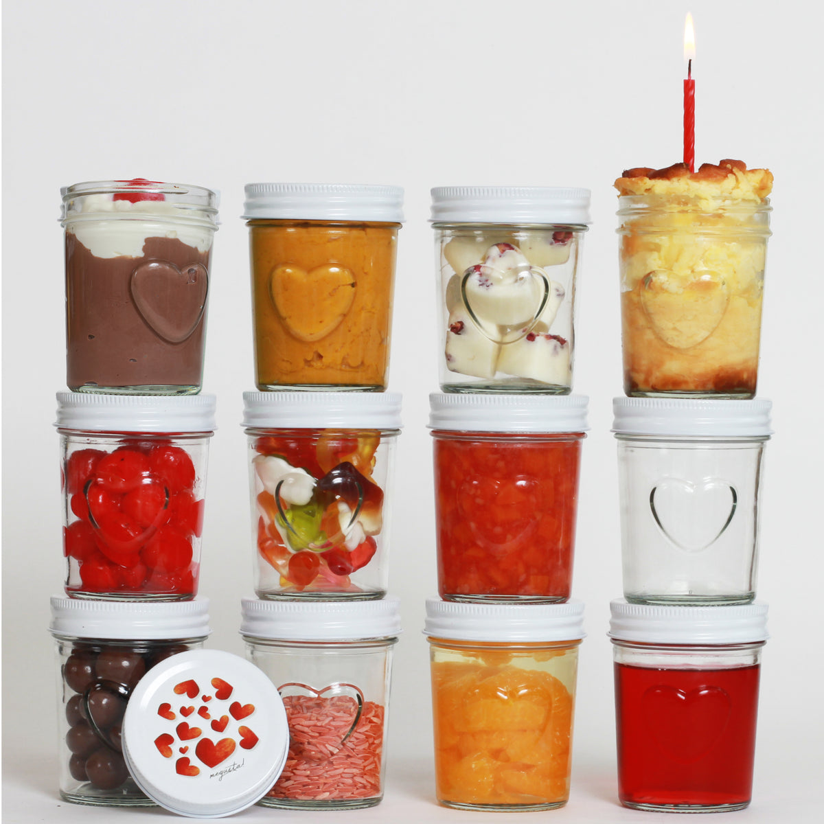 megusta!® 12 Einmachgläser mit Herz im Glas | Herzdeckel | für Hochzeit, Geburtstag, Party | für Dessert, Marmelade, Kräuter