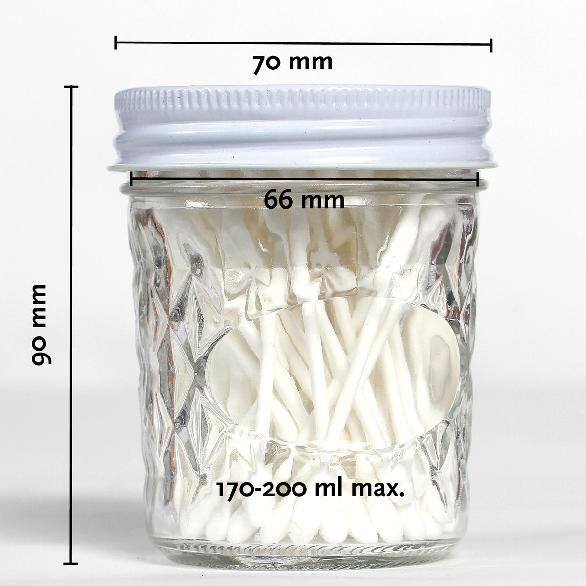 megusta!® 12 Einmachgläser Diamantmuster | 200 ml | Deckel weiß | für Marmelade, Dessert, Kräuter, Tee, Wattepads