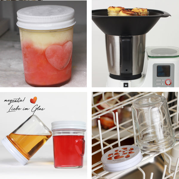 megusta!® 12 Einmachgläser mit Herz im Glas | Schraubdeckel weiß | für Hochzeit, Party, Geburtstag | für Marmelade, Dessert, Kräuter