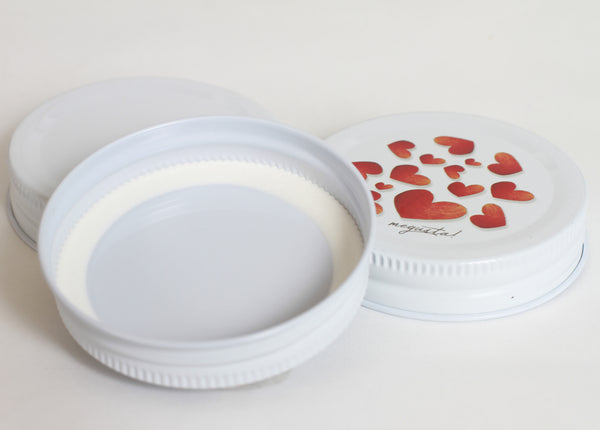 megusta!® 16 Ersatzdeckel für megusta-Einmachgläser 200 ml | Ø 74 mm | weiß oder Herzmuster