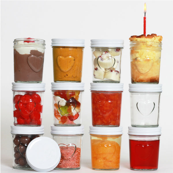 megusta!® 12 Einmachgläser mit Herz im Glas | Schraubdeckel weiß | für Hochzeit, Party, Geburtstag | für Marmelade, Dessert, Kräuter